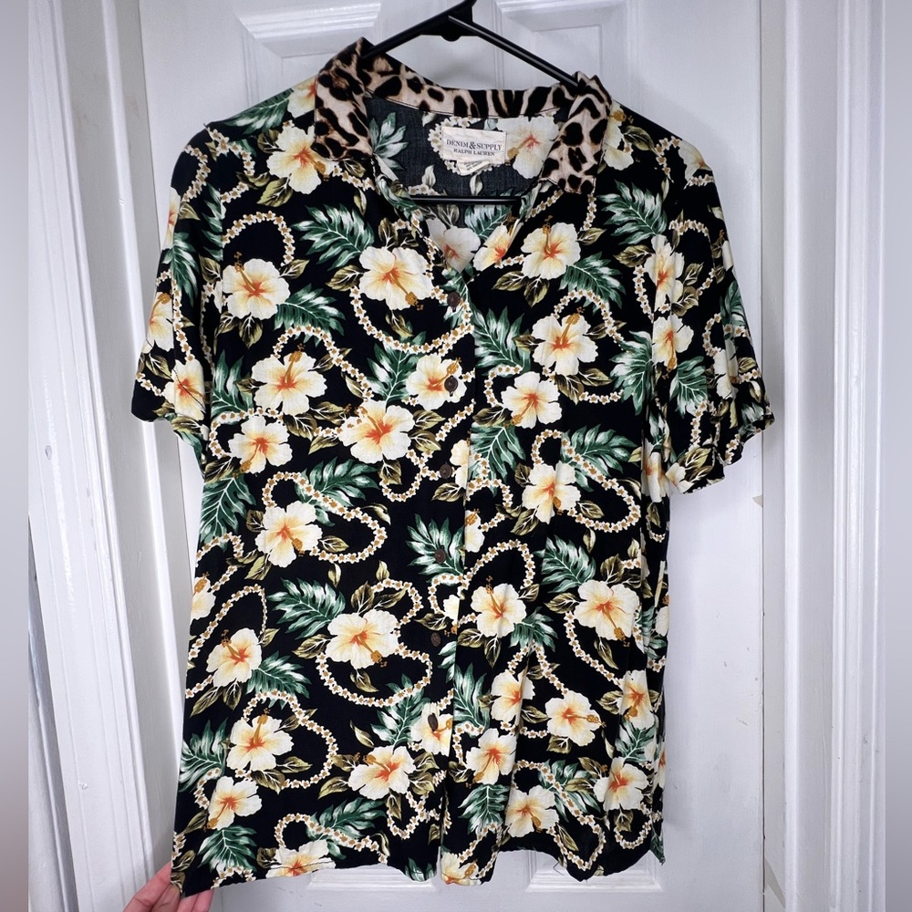 Ralph Lauren Denim & Supply Aloha Hawaiian Shirt Floral & Animal Print Size M